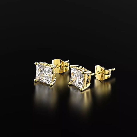 Princess Square Cut VVS1 Simulated Lab Diamond Sterling Silver Earrings Studs - Picture 15 of 16